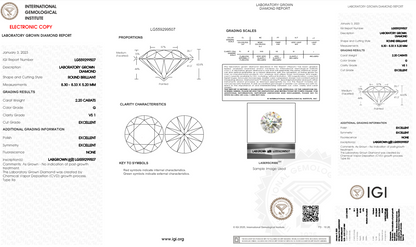 2.2 Carats Round Shape White Lab Grown Diamond