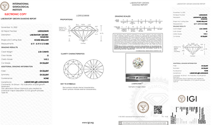 2.06 Carats Round Shape White Lab Grown Diamond