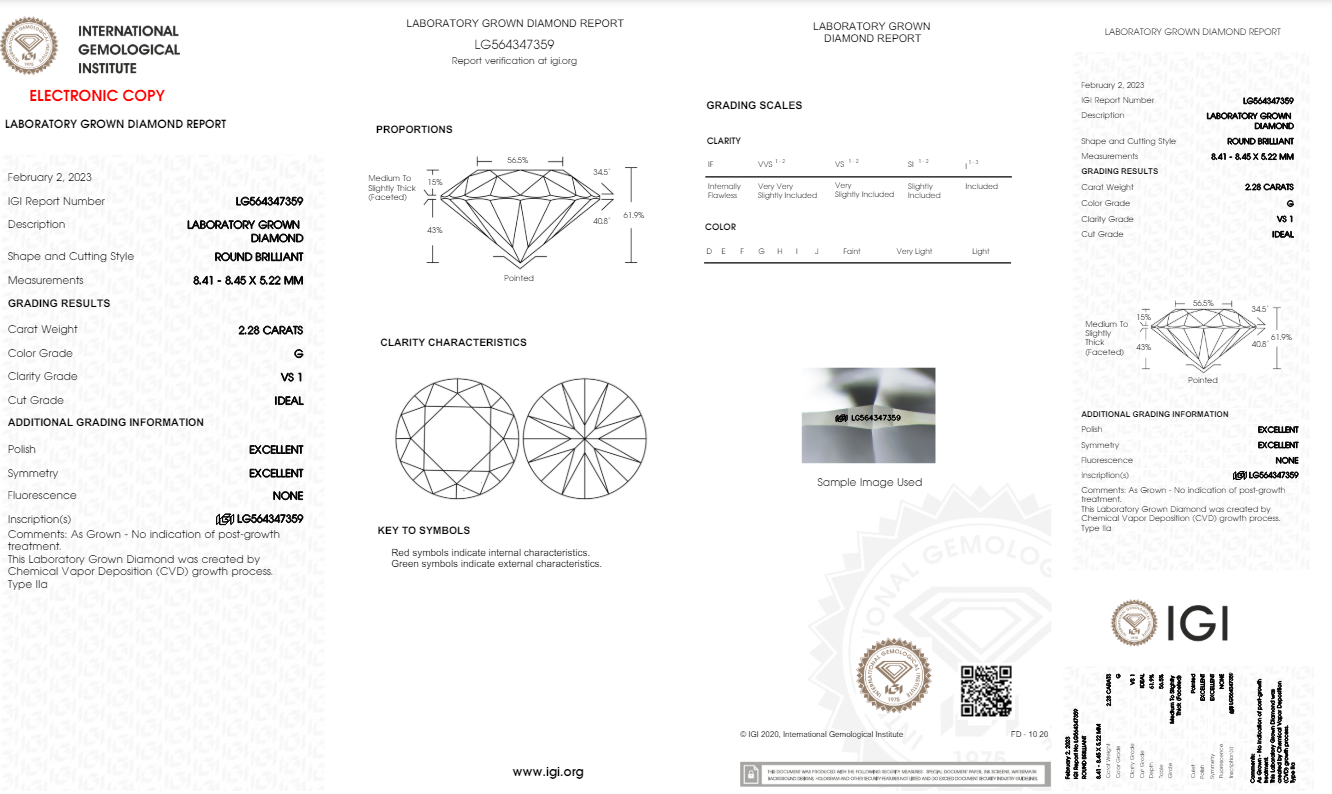 2.28 Carats Round Shape White Lab Grown Diamond