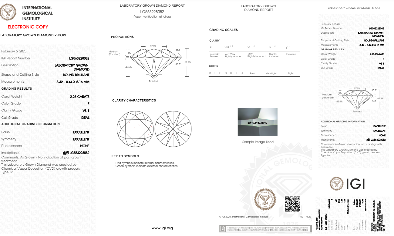 2.26 Carats Round Shape White Lab Grown Diamond