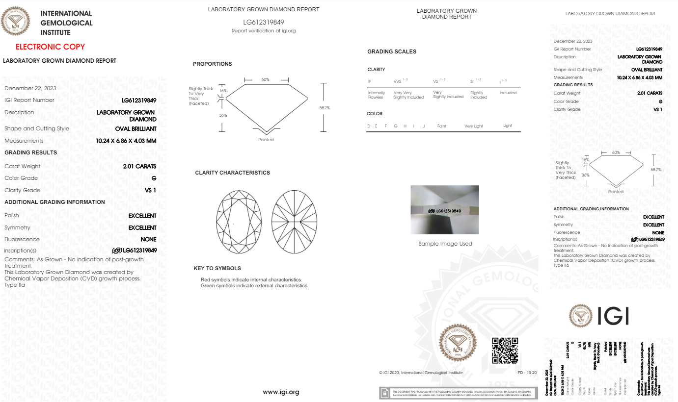 2.01 Carats Oval Shape White Lab Grown Diamond