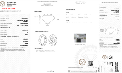 2.14 Carats Oval Shape White Lab Grown Diamond