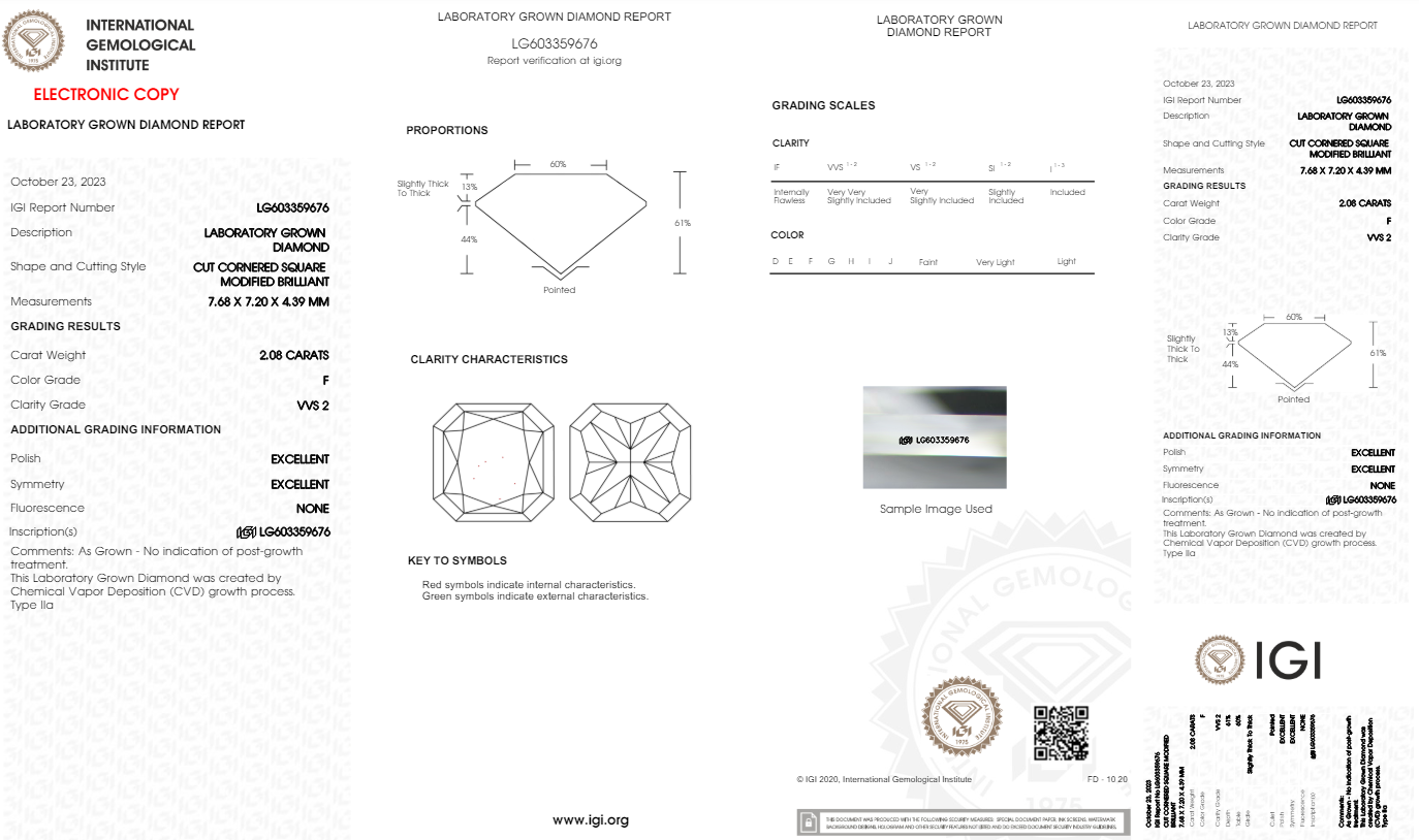 2.08 Carats Radiant Shape White Lab Grown Diamond