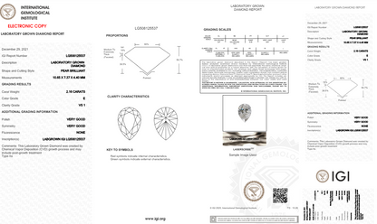 2.16 Carats Pear Shape White Lab Grown Diamond