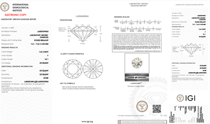 1.66 Carats Round Shape White Lab Grown Diamond