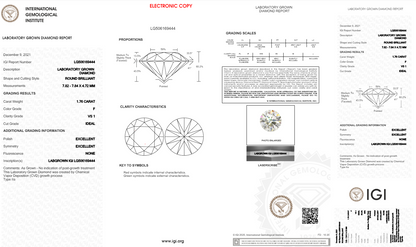 1.76 Carats Round Shape White Lab Grown Diamond